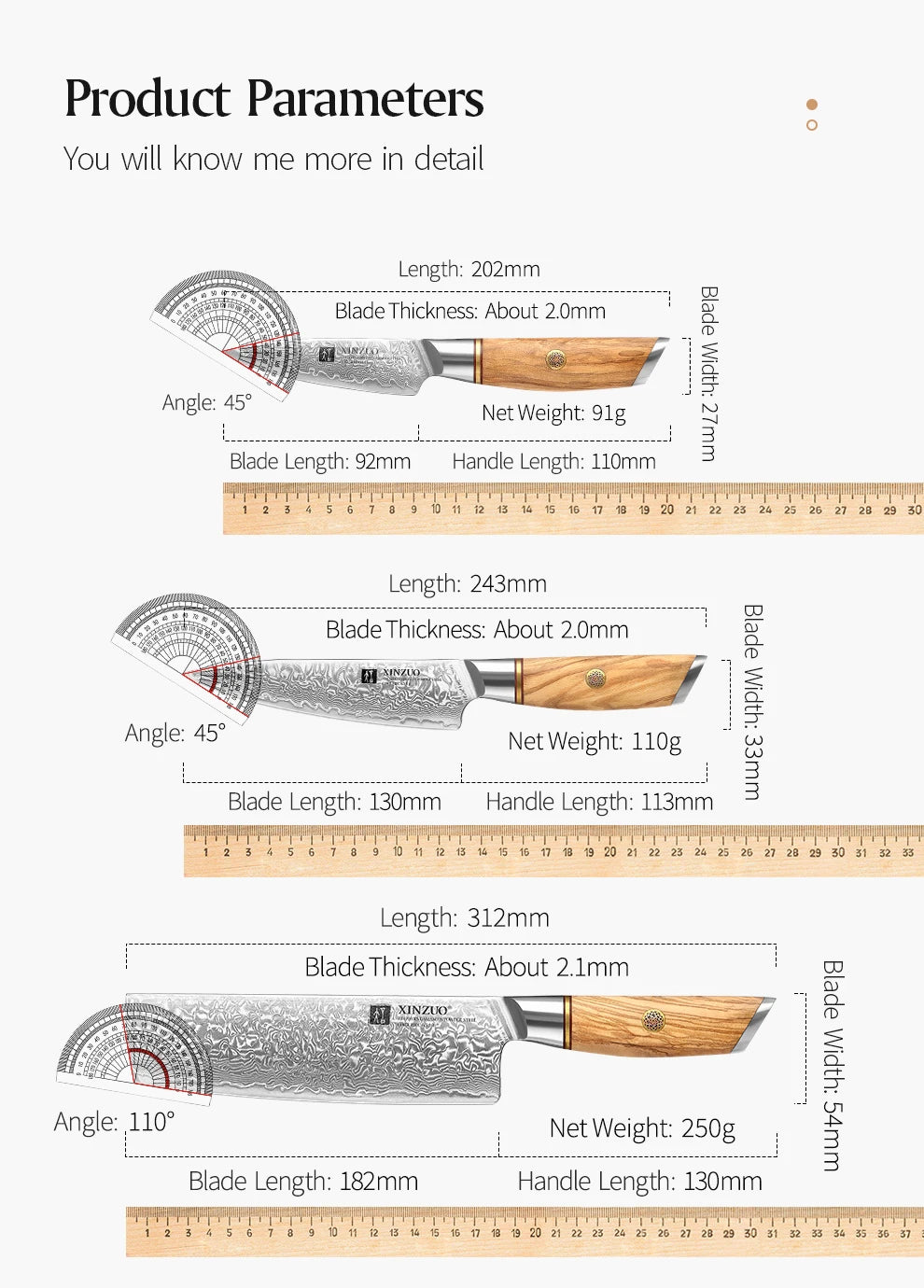 XINZUO Kitchen Knife 6 Set Knife Set 73 Layers Damascus Steel High-end Cooking Tools High Hardness Kitchen Knife Comfort Handle