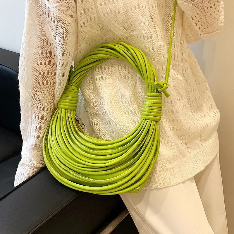 2023 Luxury Women Handbags Designer Brand Handwoven Noodle Bag Rope Knotted Pulled Hobo Half-Moon Bag Green White Evening Clutch