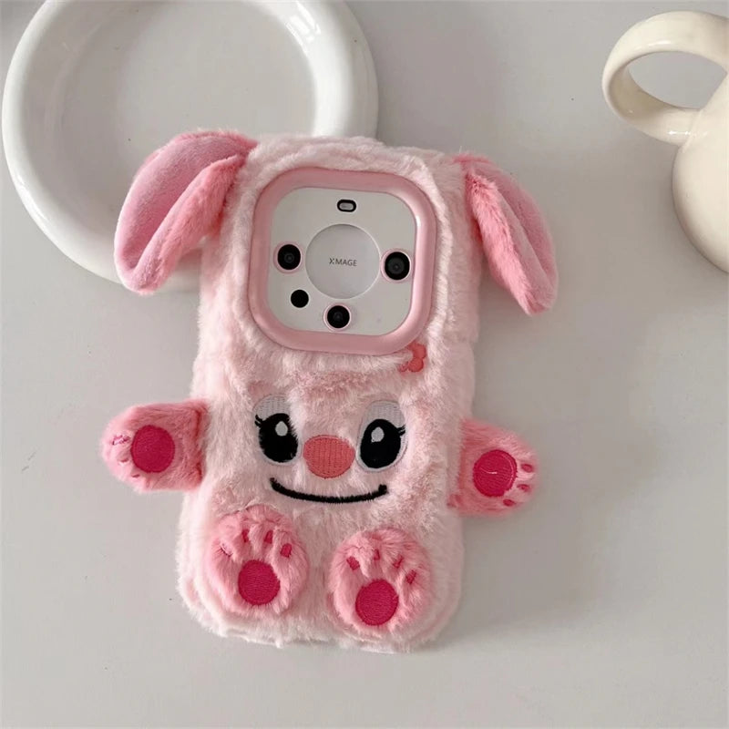 Soft Stitch Plush Phone Case For Samsung Galaxy S24 Ultra S23 Plus S22 S21 S20 FE S10 S9 S8 Cute 3D Cartoon Furry Warm Fur Cover