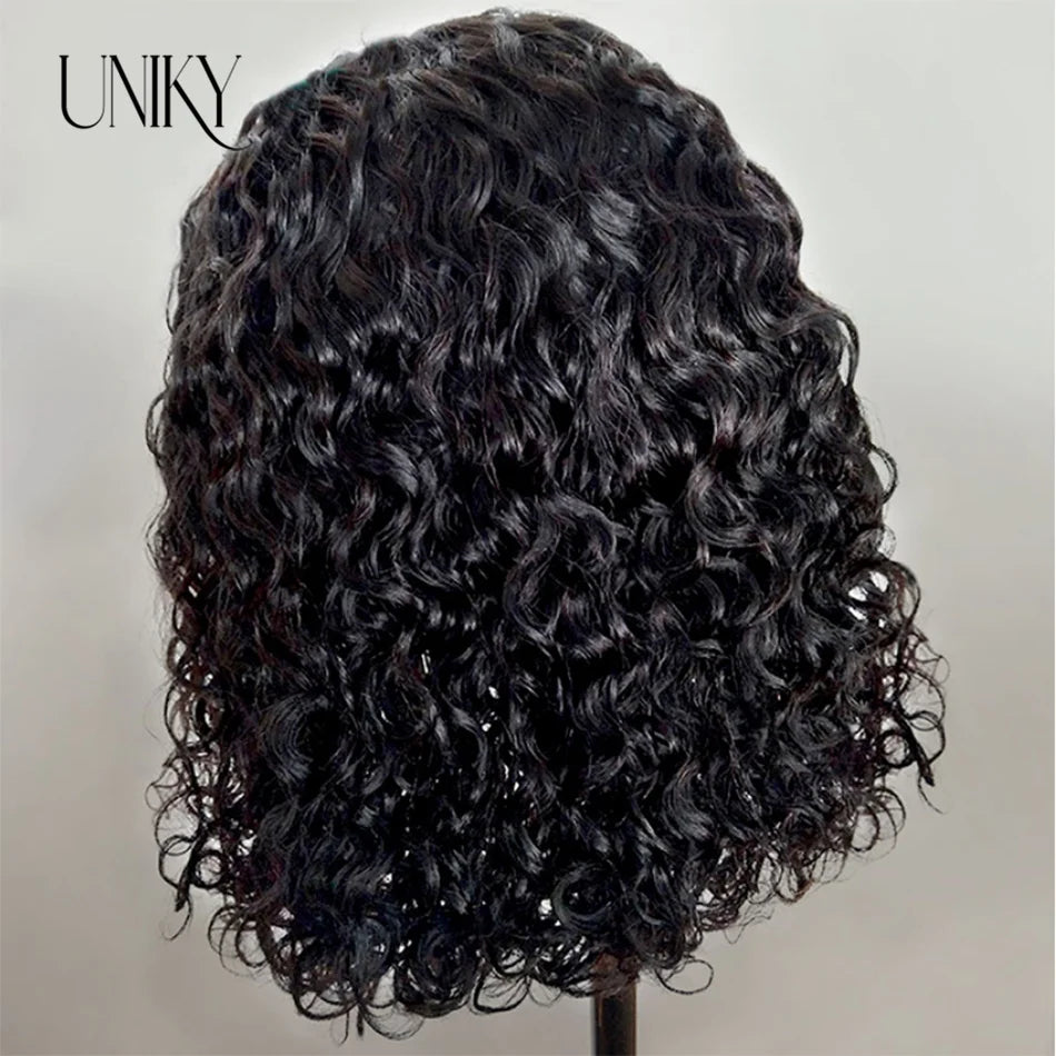 Water Wave Lace Wigs 180Density Transparent 4x4 Closure Lace Wigs For Women Deep Curly Bob Wig Side Part T Part Human Hair Wigs