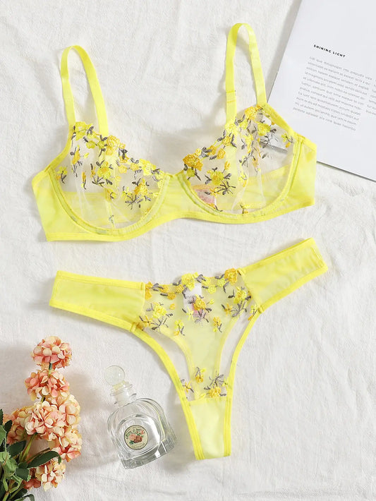 2024 Sexy Lingerie Woman Lace Transparent Underwear Fairy Embroidery Brief Sets Delicate Bra Kit Push Up Breves Sets Erotic Bra