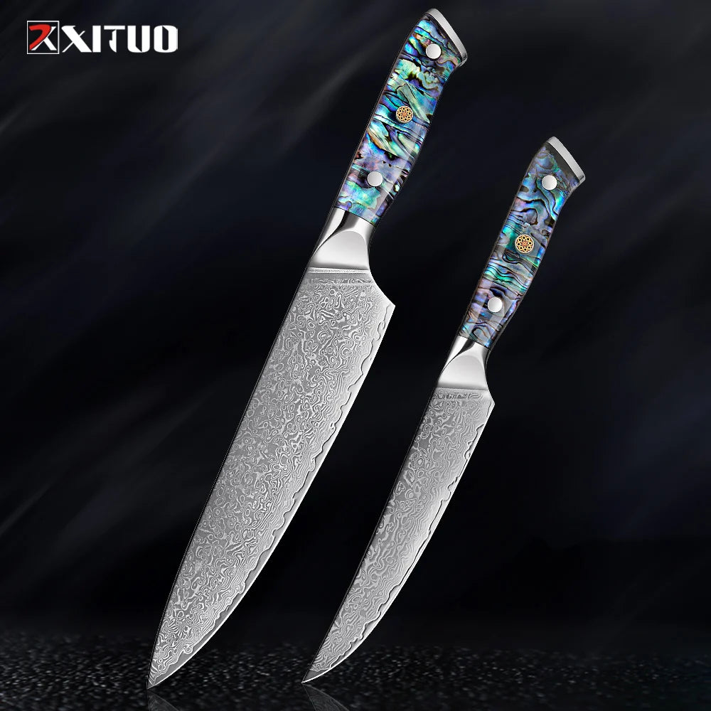 XITUO 67 Layer Damascus Steel Kitchen Knives Set Abalone Handle Sharp Santoku Bread Boning Knife Practical Kitchen Cutting Tools