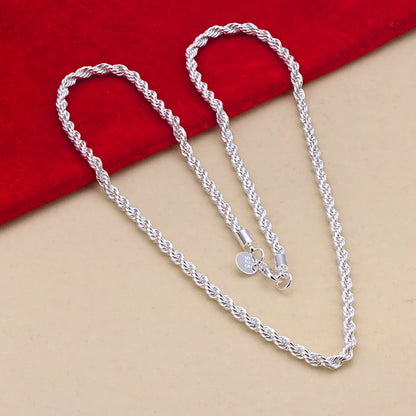 16-24inch for women men Beautiful fashion 925 Sterling Silver charm 4MM Rope Chain Necklace fit pendant high quality jewelry