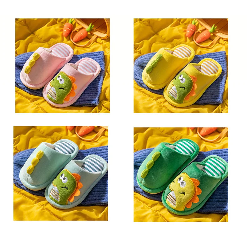 Children Cartoon Dino Fur Slipper Soft Autumn Winter Warm Princess Baby Boys Girl Indoor Home Bedroom Cotton Fleece Fur Shoes