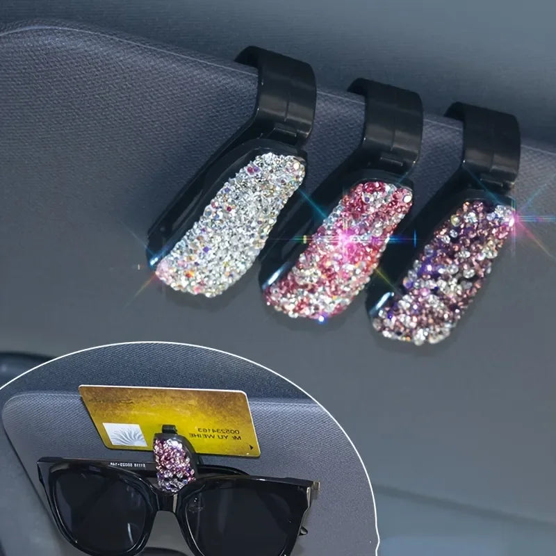 Artificial Diamond Glasses Holders Car Sun Visor Sunglasses Eyeglasses Mount With Ticket Card Clip Car Interior Accessories