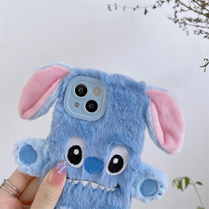 Soft Stitch Plush Phone Case For Samsung Galaxy S24 Ultra S23 Plus S22 S21 S20 FE S10 S9 S8 Cute 3D Cartoon Furry Warm Fur Cover