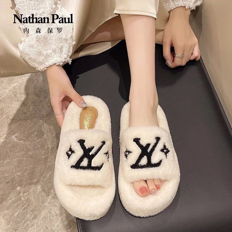 women's slippers solid color fluffy slippers women's winter fashion New women's shoes  thickened warm floor cotton slippers