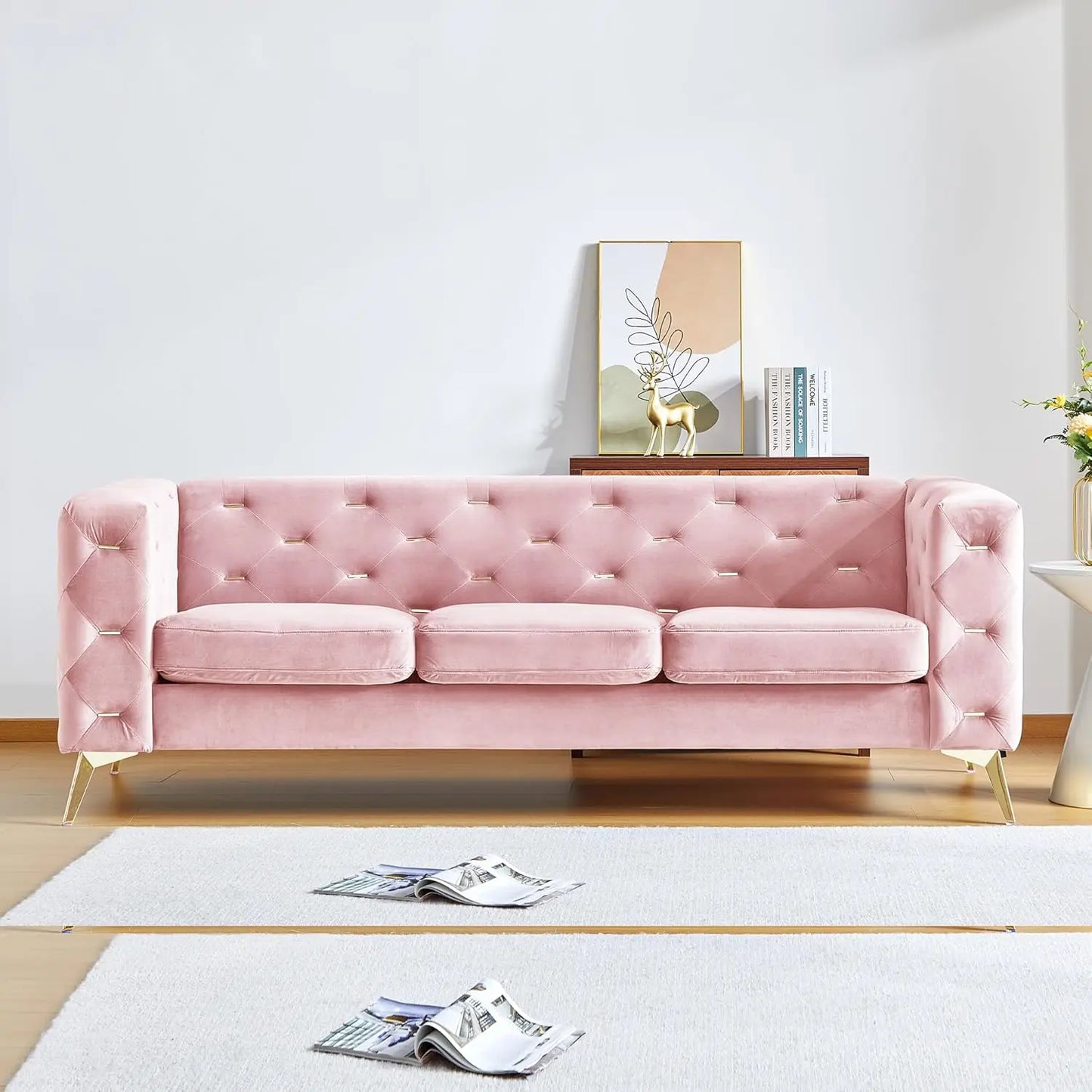 Tufted Sofa, Leather Couch Accent Upholstered 3 Seater Button Sofa with Tufted Back for Living Room Bedroom Furniture, sofas