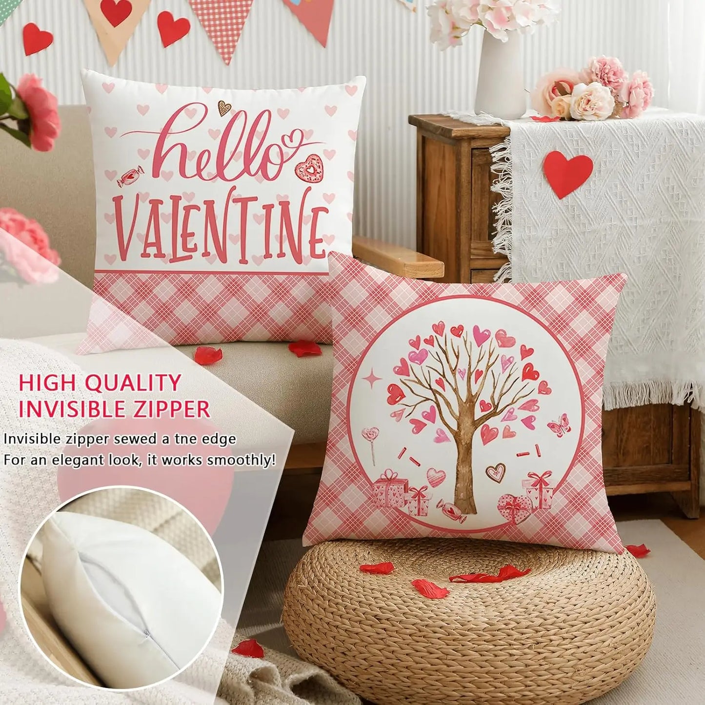 Valentines Decor Love Heart Designs Decorative Pillowcases for Home Sofa Couch Cushion Decoration