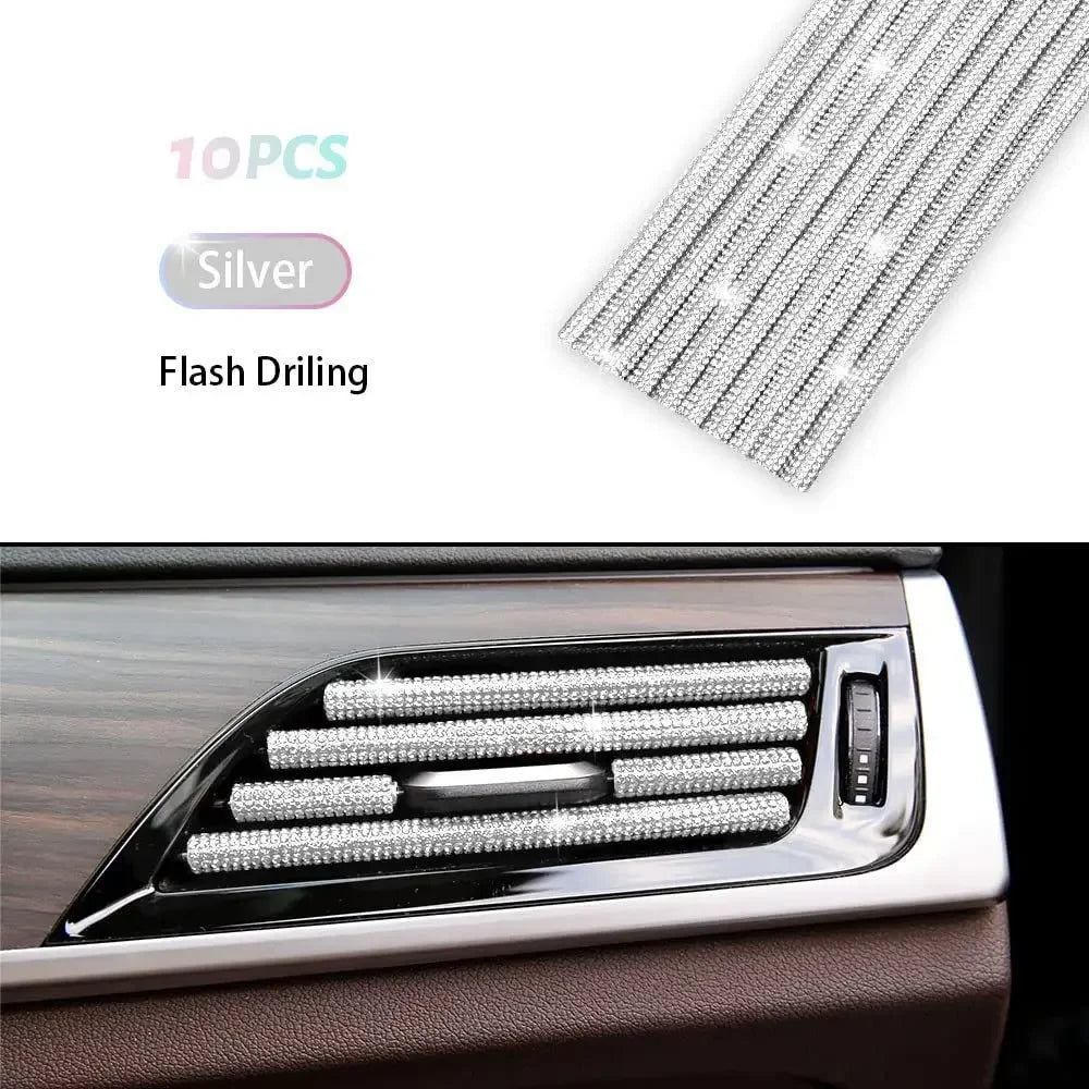 10Pcs Diamond Car Air Conditioner Outlet Strip Drill U Shape Rhinestone Clip Decoration Shiny Crystal Trim Strip Car Accessories