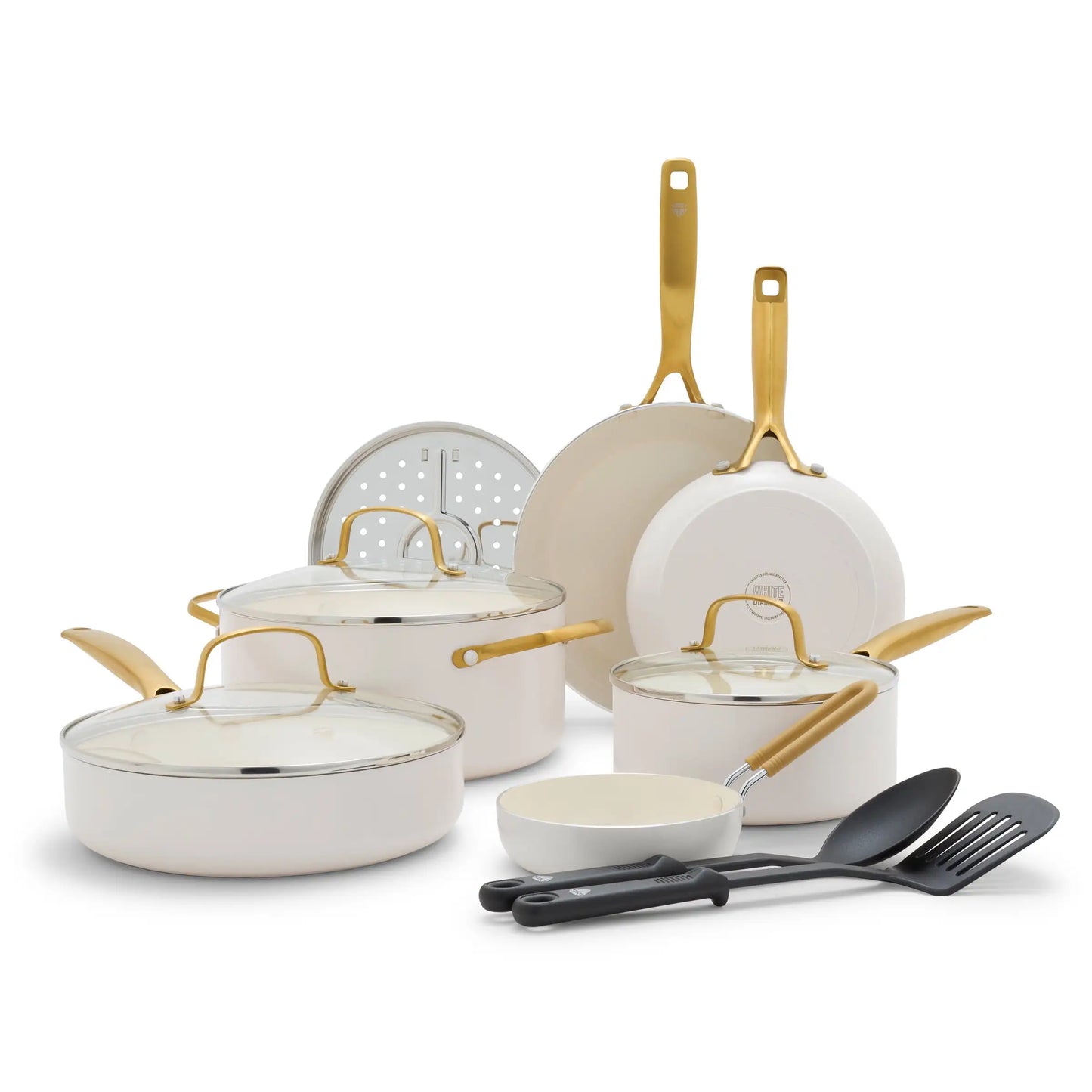 White Piece Toxin-Free Ceramic Nonstick Pots and Pans Cookware Set, Dishwasher Safe It is made of durable aluminum