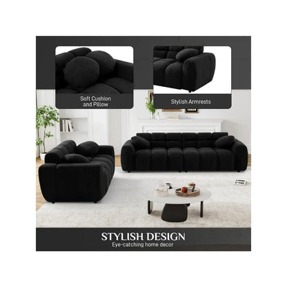 2 Piece Boucle Sofa Sofa Set, Comfy Tufted Upholstered Sherpa Deep Seat Cloud Couch, Modern Cozy Teddy 3 Seater Sofa & 2 Seater