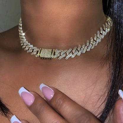 Trend Crystal 14MM Prong Cuban Link Chain For Women Iced Out AAA 2 Row Miami Cuban Chain Choker Necklace Unisex Hip Hop Jewelry - MAGUSTA BEAUTY