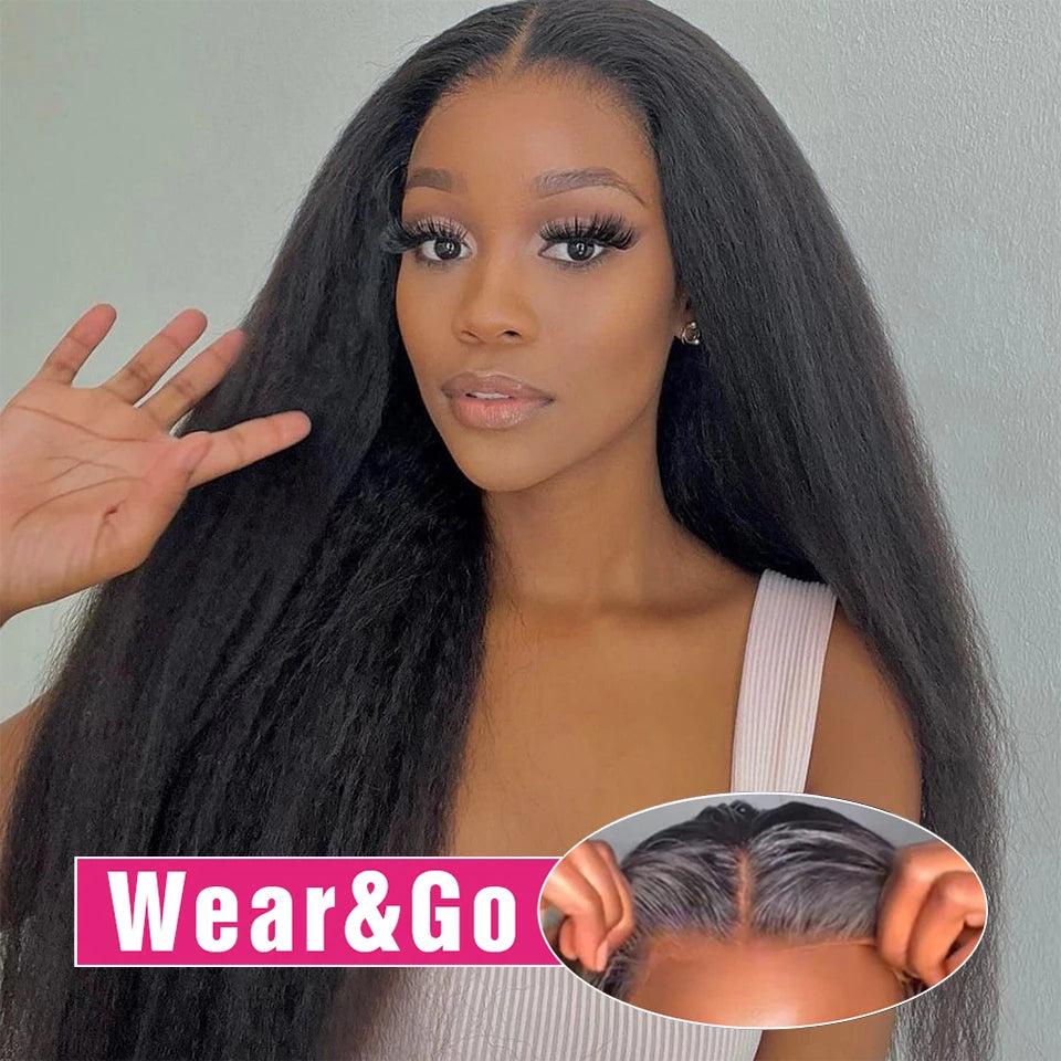 Yaki Kinky Straight HD Lace Glueless Wig Human Hair Ready To Wear And Go Preplucked Wigs For Women 100% Human Hair 200 Density