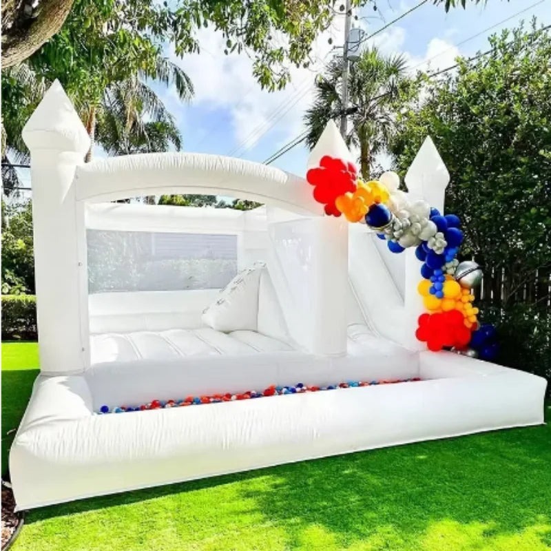 White Bounce House for Kids and Adults, Slide and Ball Pit, Outdoor PVC Jumper, Bouncy Castle, 15x15ft,With Aie Blower