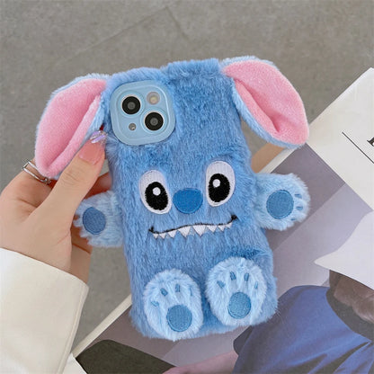 Soft Stitch Plush Phone Case For Samsung Galaxy S24 Ultra S23 Plus S22 S21 S20 FE S10 S9 S8 Cute 3D Cartoon Furry Warm Fur Cover