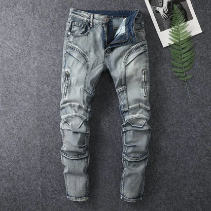 Trendy Jeans Men's Small Straight Leg Denim Design Pants New Slim Fit Small Hole Long Pants High Street Classic High Quality