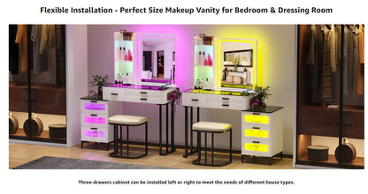 Vanity Makeup Desk Mirror LED Vanity Table Charging Station Dressers 5 Drawers