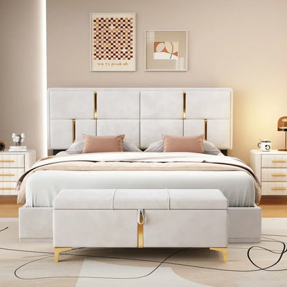 Upholstered Platform Beds with Storage System, Wood Bed Frame for Kids and Adults, Bedroom Furniture