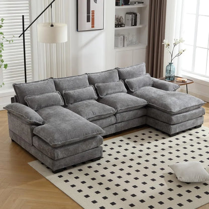 110" Sectional Sofa Couch for Living Room, Modern Chenille U Shaped Couch, Modular Sofa Sleeper with Double Chaise & Memory Foam