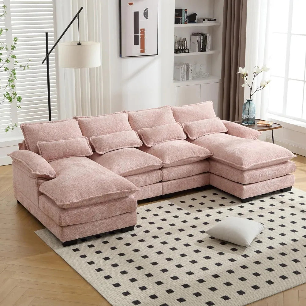 110" Sectional Sofa Couch for Living Room, Modern Chenille U Shaped Couch, Modular Sofa Sleeper with Double Chaise & Memory Foam