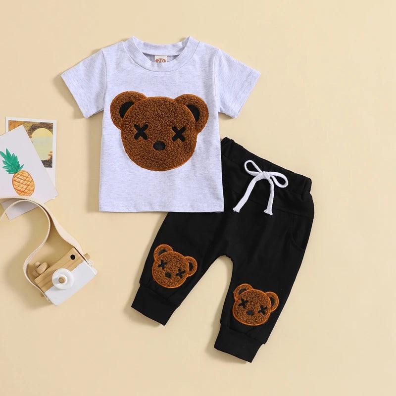 Toddler Baby Boy Summer Bear Outfits  Short Sleeve Top and Shorts Casual Baby Boy Clothes Set 6 12 18 24 Months - MAGUSTA BEAUTY