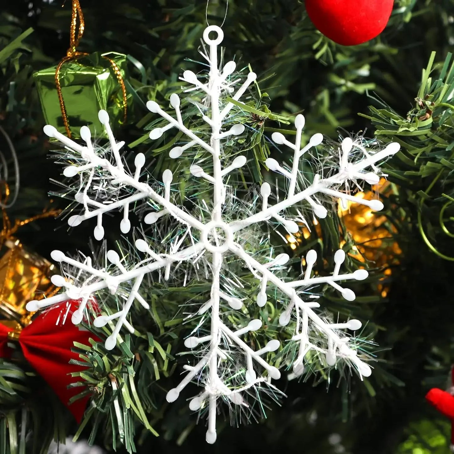 120/30PCS Christmas Snowflake Ornaments Glitter Fake White Snowflake Xmas Tree Hanging Pendents New Year Home Party Decorations