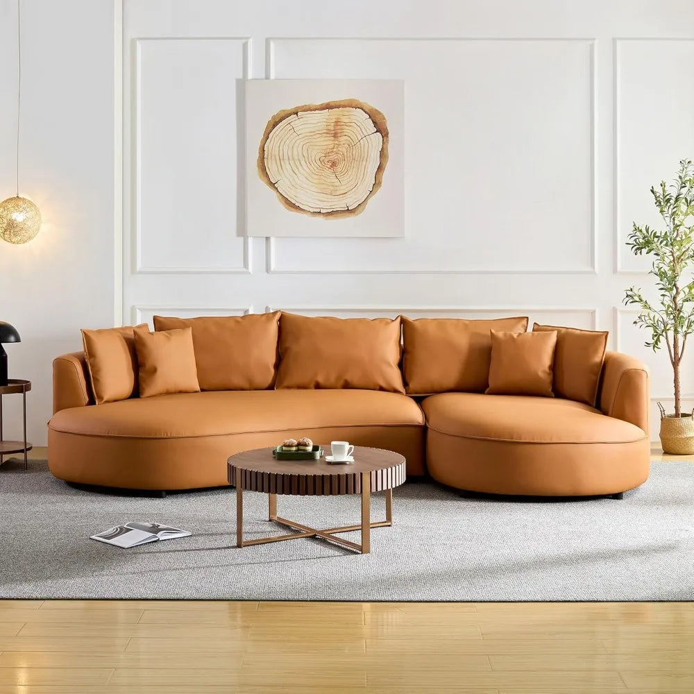 124.8" Modern Curved Sofa Couch, Upholstery Boucle Sofa  with Pillows, Right Hand Facing Sectional Boucle Fabric Couch