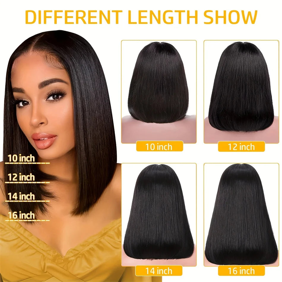 100% Vietname Super Double Drawn Bone Straight 13x4 Frontal Bob Wig with Human Hair Natural Black 210% Density For Black Women