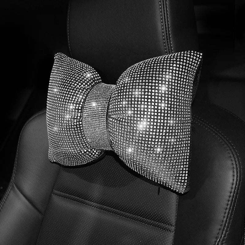 1PC Diamond Crystal Bowknot Car Neck Pillow Rhinestone Auto Headrest Seat Support Waist Pillows Bling Car Accessories for Women