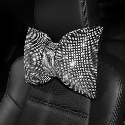 1PC Diamond Crystal Bowknot Car Neck Pillow Rhinestone Auto Headrest Seat Support Waist Pillows Bling Car Accessories for Women