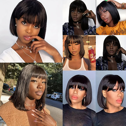 100% Human Hair Short Bob Wig with Bangs 3x1 HD Lace Wigs For Black Women Brazilian Straight Wig Bob Human Hair Wig