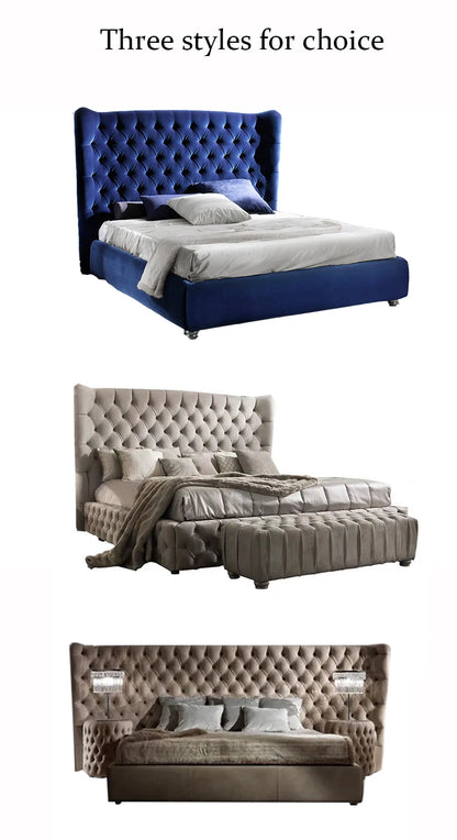 Tufted fabric Upholstered Italy luxury bed design furniture bedroom set king size bed frame