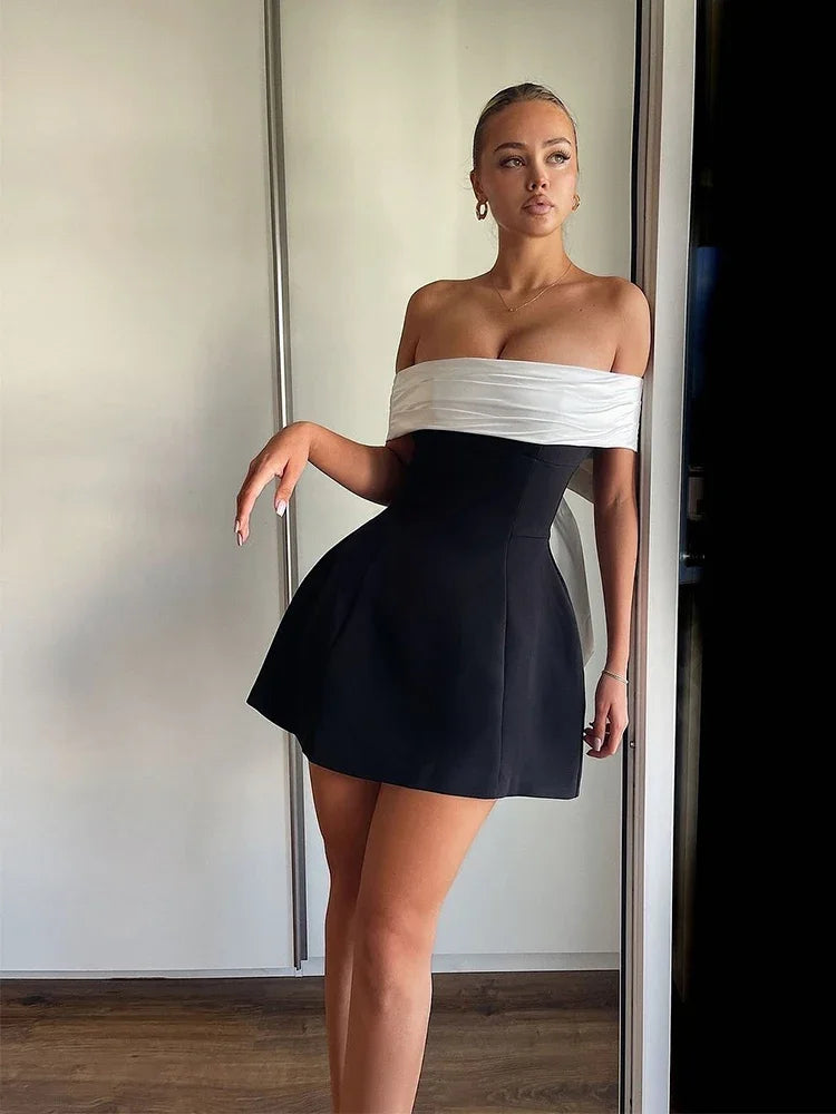 Women Sexy Backless Short Dress Fashion Sleeveless Big Bow Mini  Dress Lady Evening Party Dress 2025 Summer New Women's Clothing