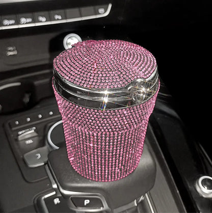 Crystal Diamond Car Ashtray Auto Portable Bling Cigarette Smokeless with LED Light Indicator Car Accessories for Women