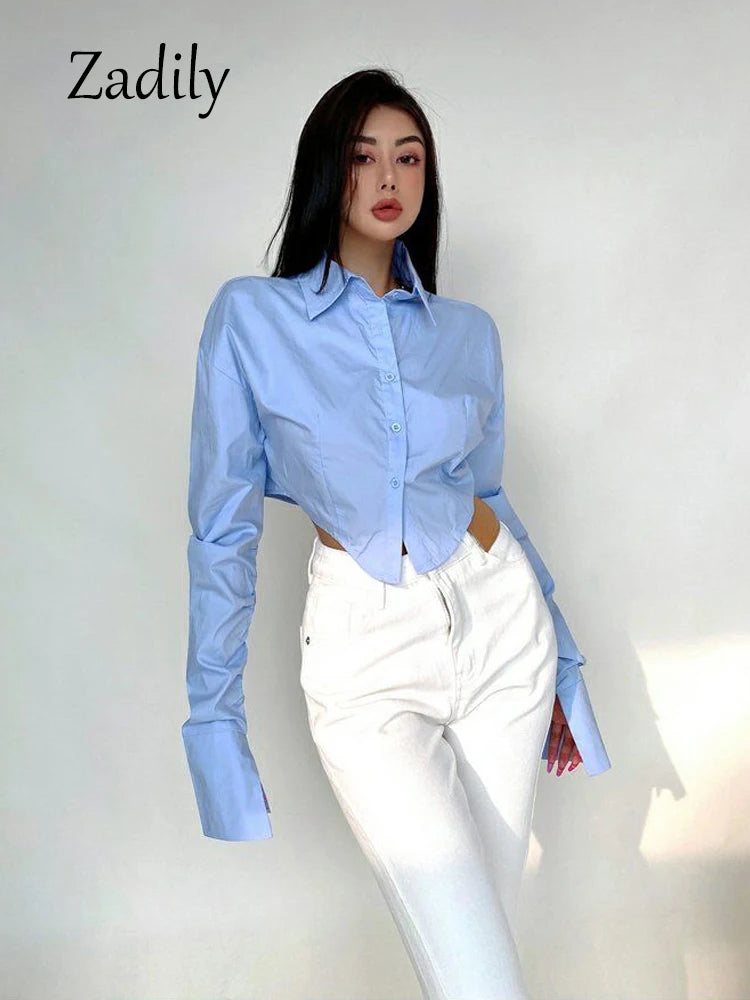 Zadily 2023 Spring Korean Style Long Sleeve White Shirt Women Sexy Button Ladies Crop Tops Blouse Street New In Female Clothing