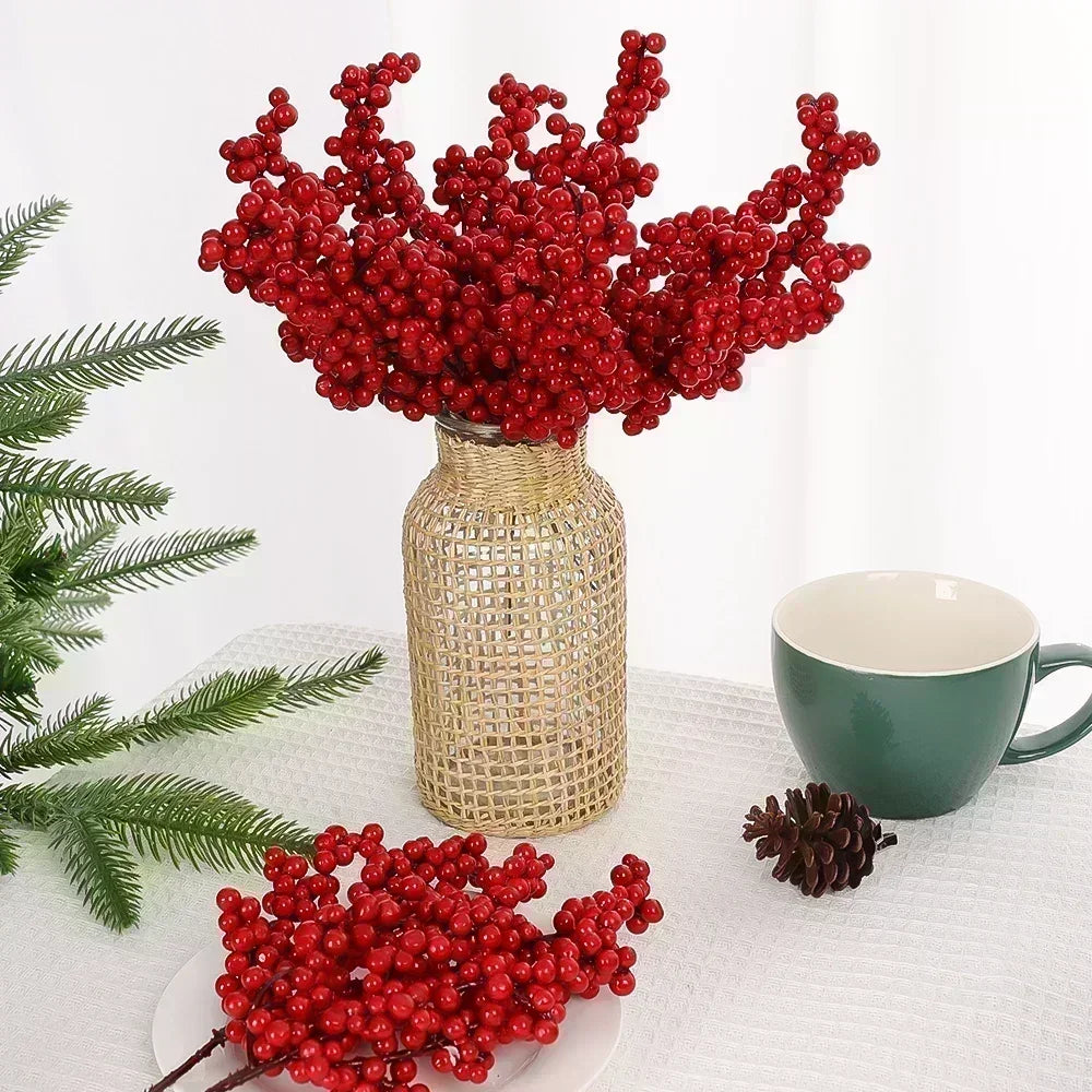 1-10pcs Christmas Simulation Berry 14 Berries  Artificial Flower Fruit Cherry Plants Home Christmas Party Decoration DIY Gift