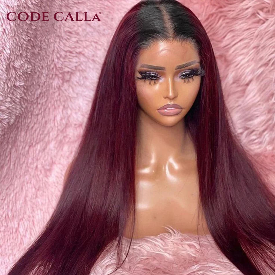 1B 99J 13x4 Lace Front Wig Straight Burgundy Frontal Human Hair Wig Brazilian Remy Pre Plucked Ombre Wine Red 180% On Sale