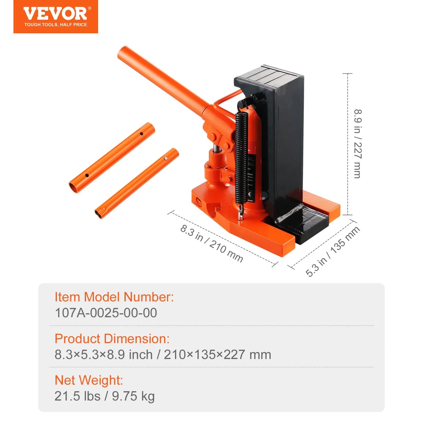 VEVOR Hydraulic Toe Jack 2.5 Ton On Toe Toe Jack Lift 5 Ton On Top Lift Capacity Machine Jack 0.8-5.3 in Toe Height 8.9-13.4 Top