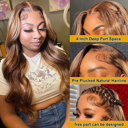 Wiggogo Highlight Wig Human Hair Honey Blonde Lace Front Wig Human Hair 13X6 Hd Lace Frontal Wig 13X4 Body Wave Human Hair Wigs