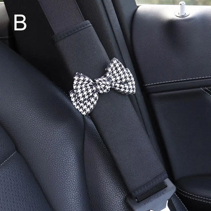 1Pcs Cute Women Bowknot Soft Plush Car Seat Belt Cover Velvet Auto Seat Belt Shoulder Strap Harness Cushion Protector Pads