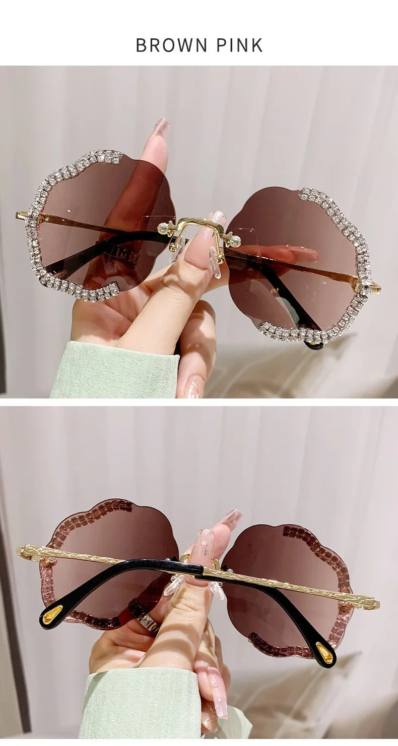 2024 New Metal Frame Flower Designer Women Trendy Fashion Cutting Lens Ladies Street Photography Woman's Shades Sunglasses