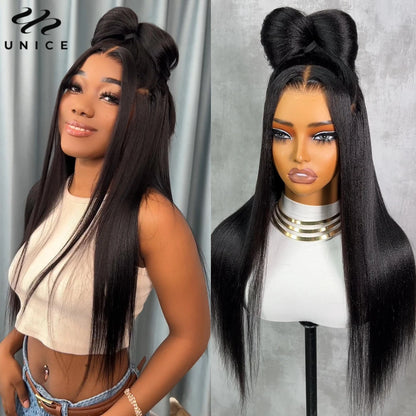 UNice Hair Pre Everything 13x4 Lace Frontal Wig Human Hair Yaki Straight Wear Go Glueless Wig Pre Bleached 7x5 Lace Closure Wig