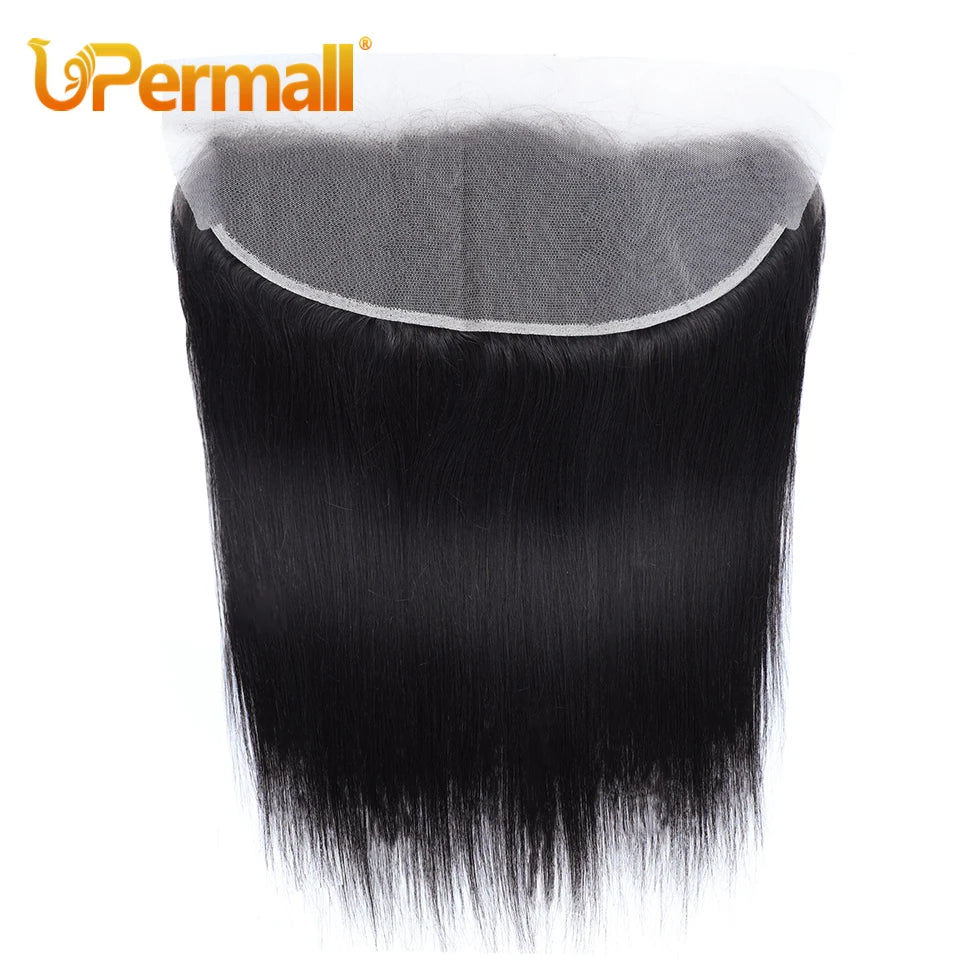 Upermall 2/3/4 Remy Straight Human Hair Bundles With Frontal Brazilian Transparent Pre Plucked 13x4 Lace Closure and Bundle 10A