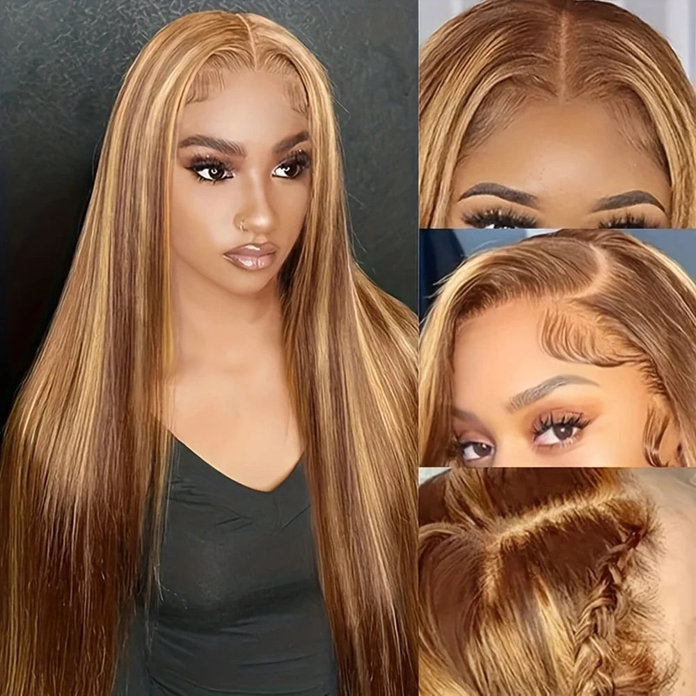 30 Inch Highlight 13x6 Lace Frontal Wig Color 4/27 Hairline PrePlucked 13x4 Honey Blonde Straight Lace Front Wigs Human Hair