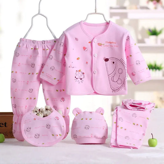 5pcs/set Newborn Baby Suit Set Top 2 Pants Hat Bibs 0-3 M Clothing Set Boy Girl Clothes Pure Cotton Breathable Cartoon Underwear - MAGUSTA BEAUTY