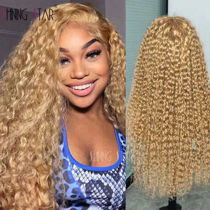 13x4 Honey Blonde Curly Lace Front Human Hair Wigs 13x4 Transparent Lace Frontal Wigs Deep Wave Preplucked Remy Wigs For Women