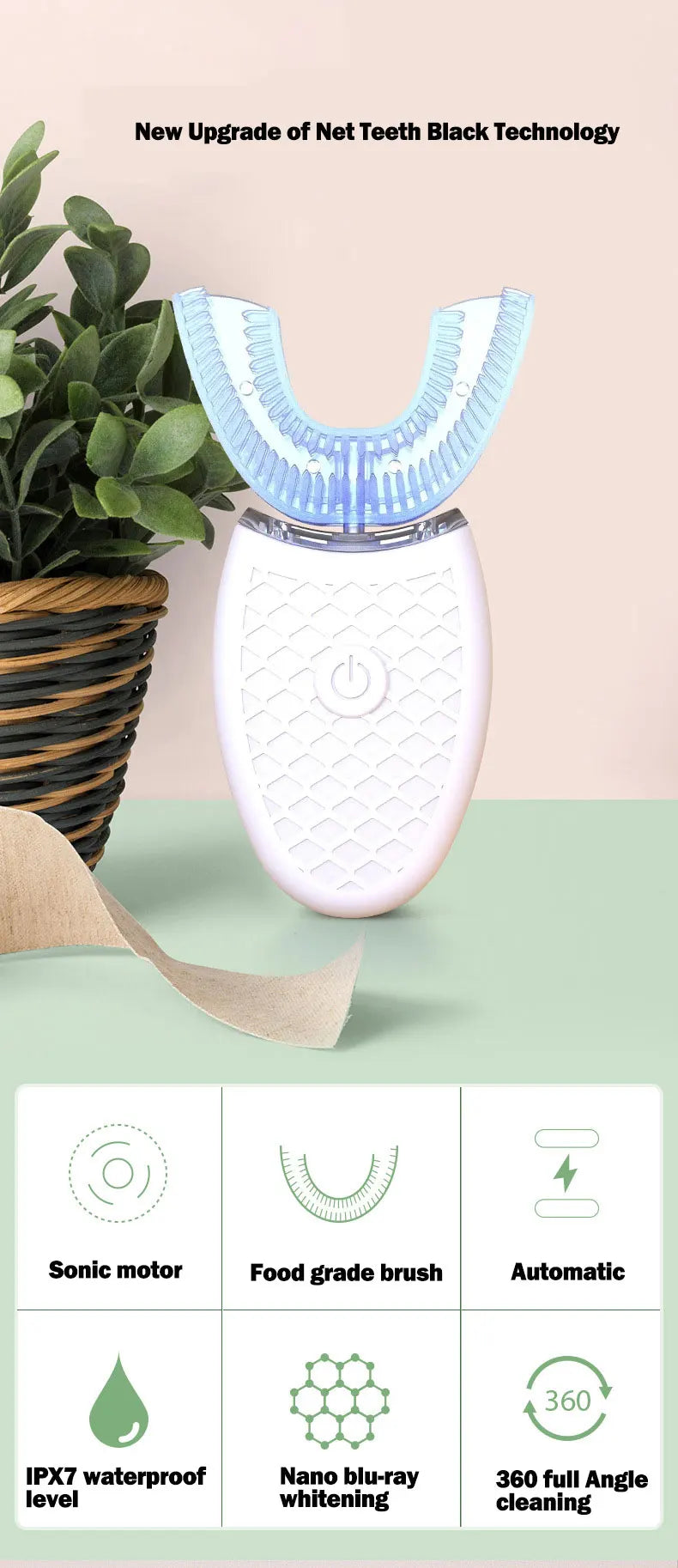 U-Type Toothbrush 360 Degrees Intelligent Silicon Head Sonic Electric Toothbrush Automatic USB Charge Waterproof Toothbrush