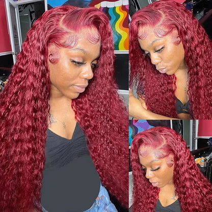 13x4 13x6 Burgundy Deep Wave Frontal Wig Curly Wigs Human Hair 100% Colored 99j Red Lace Front Human Hair Wigs For Black Women