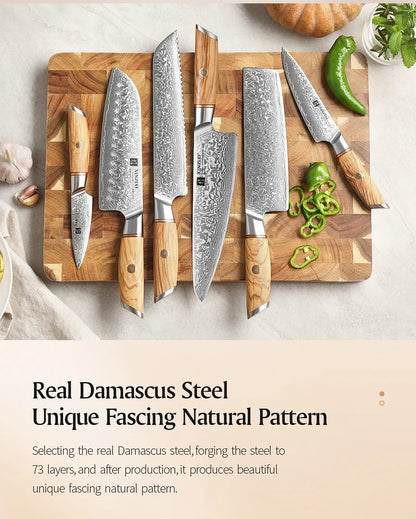 XINZUO Kitchen Knife 6 Set Knife Set 73 Layers Damascus Steel High-end Cooking Tools High Hardness Kitchen Knife Comfort Handle